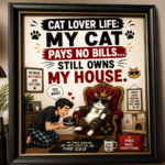 Cat Lover Funny Wall A4 Frame – My Cat Pays No Bills Still Owns My House
