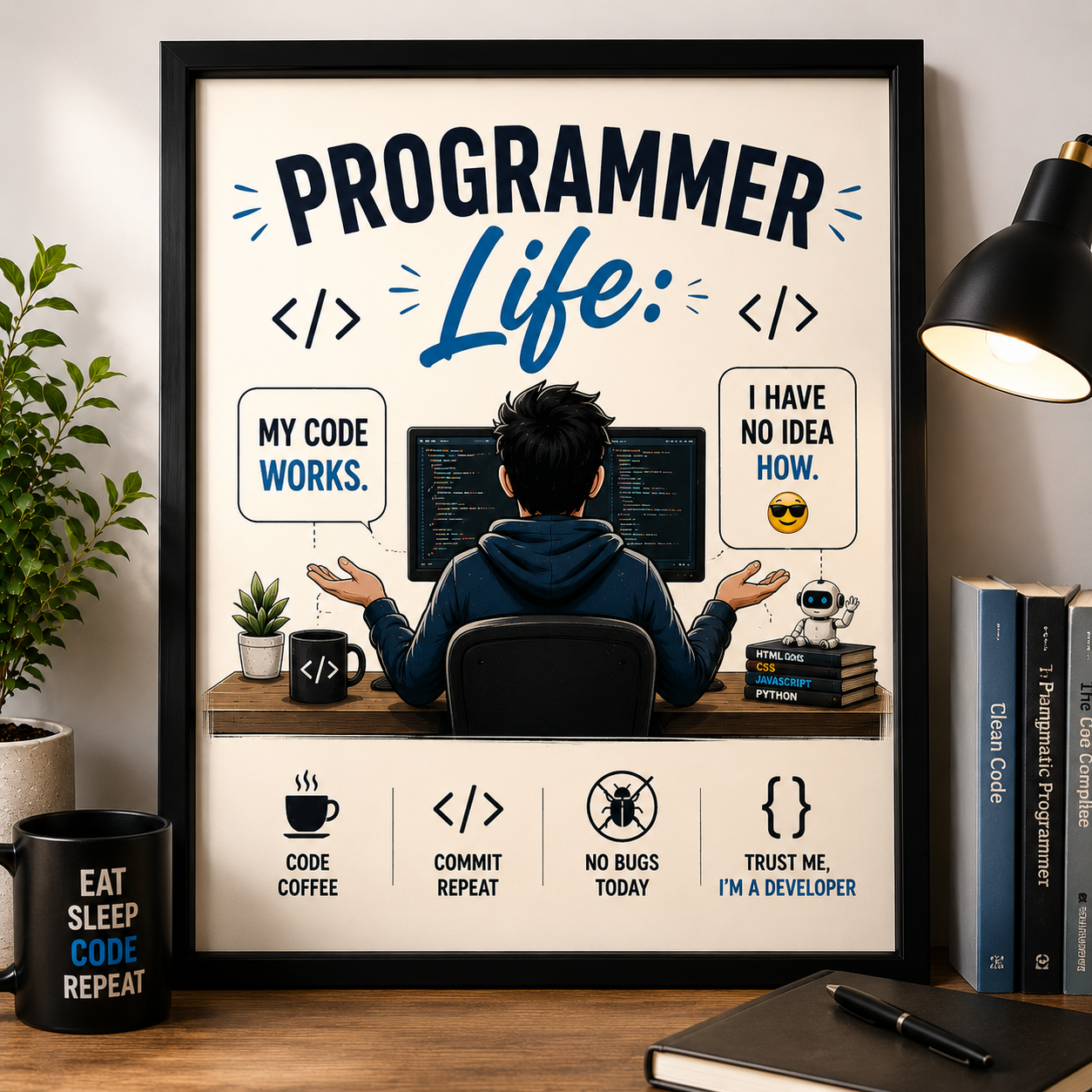 ChatGPT Image Aug 1, 2026, 08_58_52 PM Programmer Life Funny Wall A4 Frame – My Code Works, I Have No Idea How - Image 1