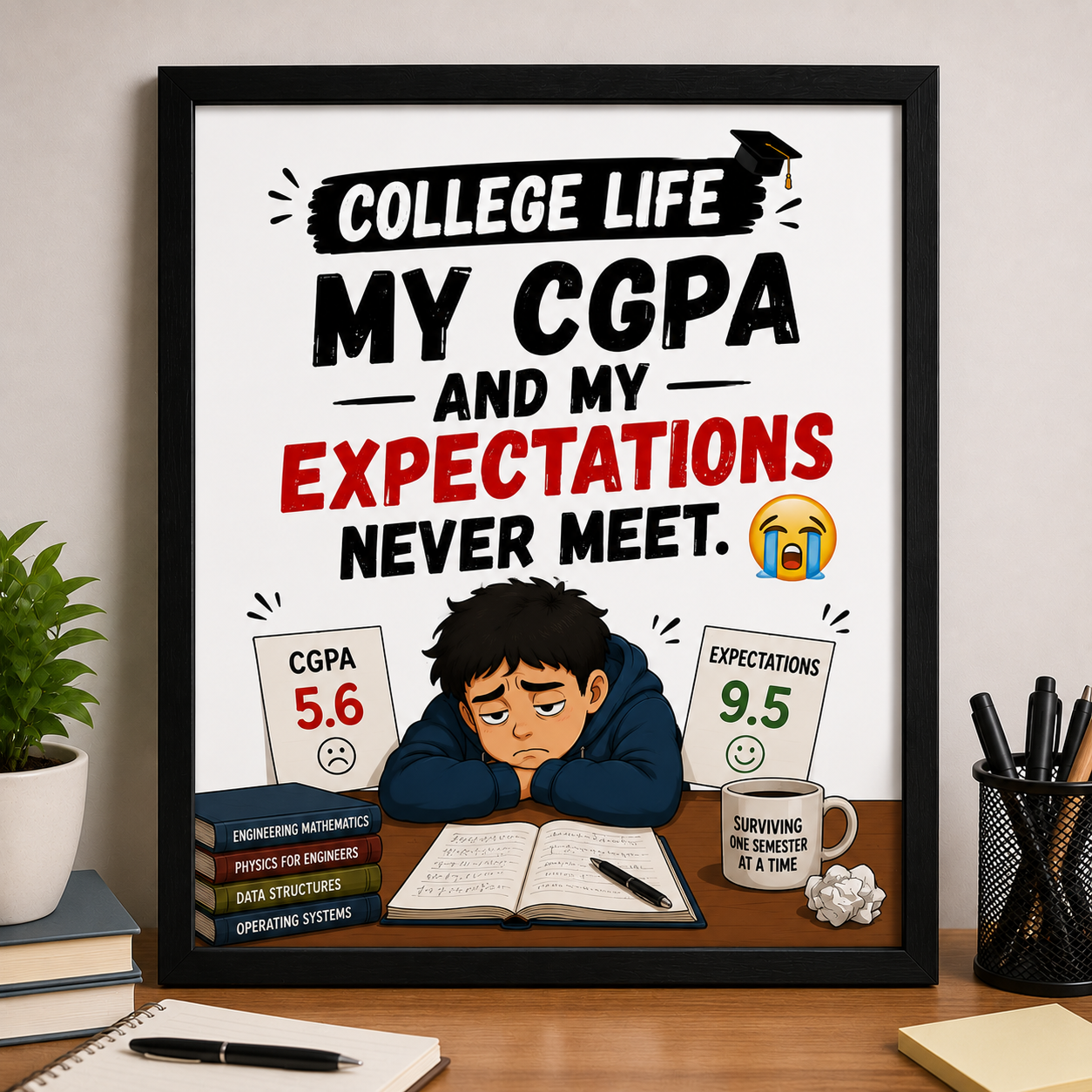 ChatGPT Image Jul 28, 2026, 03_45_00 PM College Life Funny Wall A4 Frame – My CGPA and My Expectations Never Meet - Image 1