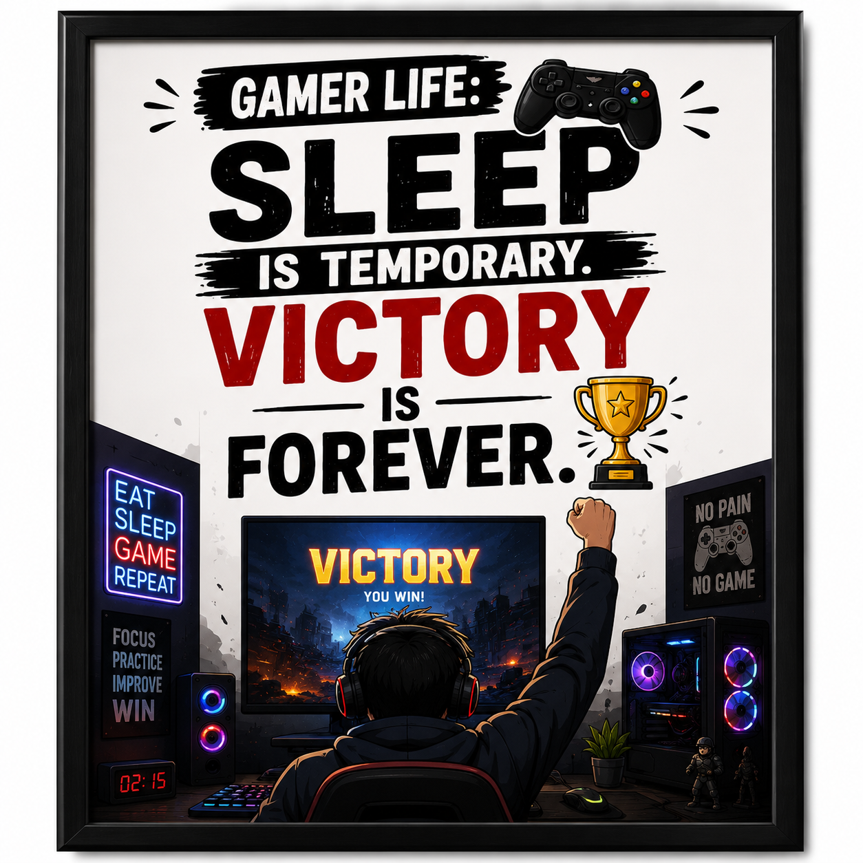 ChatGPT Image Jul 31, 2026, 11_47_26 PM Gamer Life Funny Wall A4 Frame – Sleep Is Temporary, Victory Is Forever - Image 1
